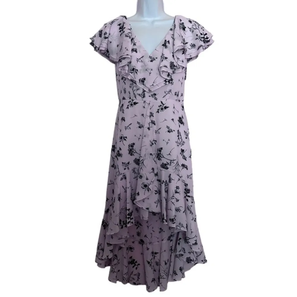 Aidan Mattox pink‎ floral High Low Ruffled Chiffon dress size 0 - Image 2
