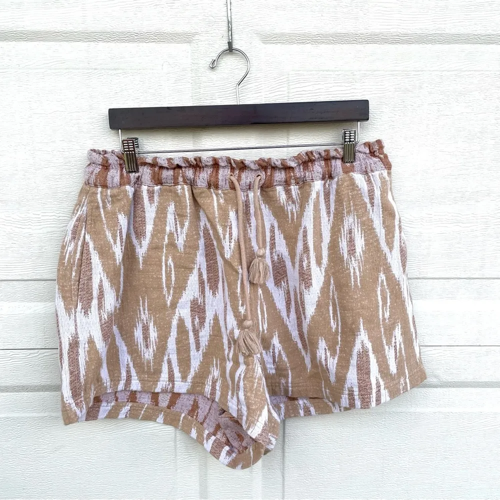 Aerie Womens Shorts Tan White Ikat Southwestern Drawstring Cotton XL - Image 2
