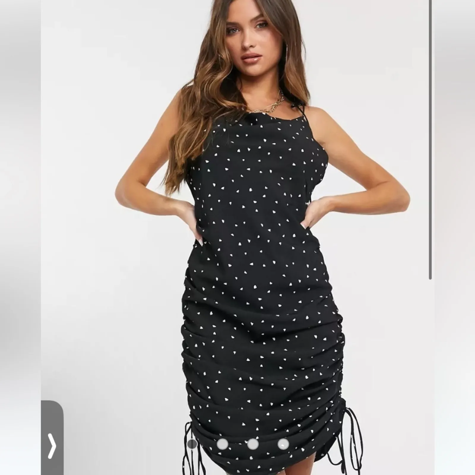 NWT Lioness String Along Mini Dress Black Heart Print Ruched Adjustable 4 - Image 2