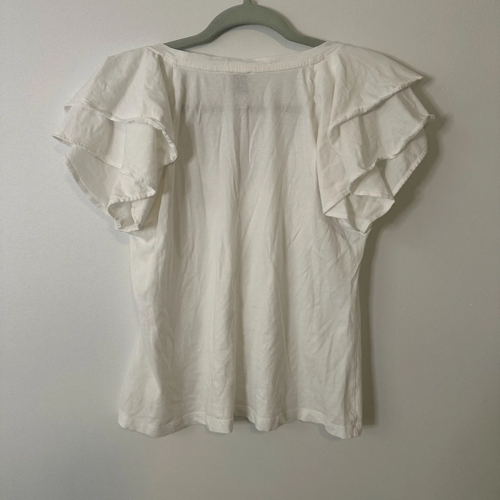 Maeve Anthropologie white short-sleeve cotton top size L - Image 10