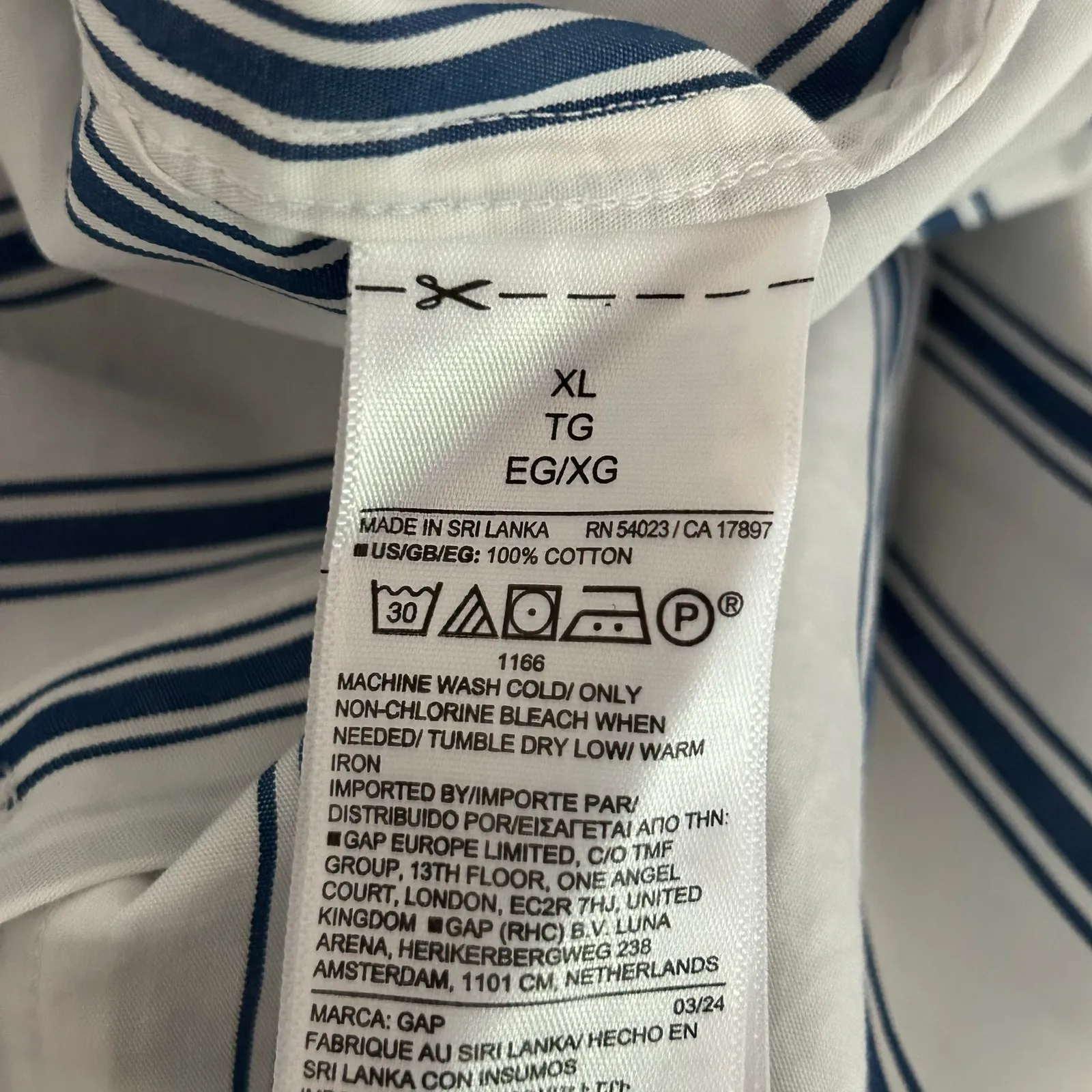 Gap Women's Button Up Blue Stripe Cotton Poplin Long Sleeve Shirt XL New - Image 3