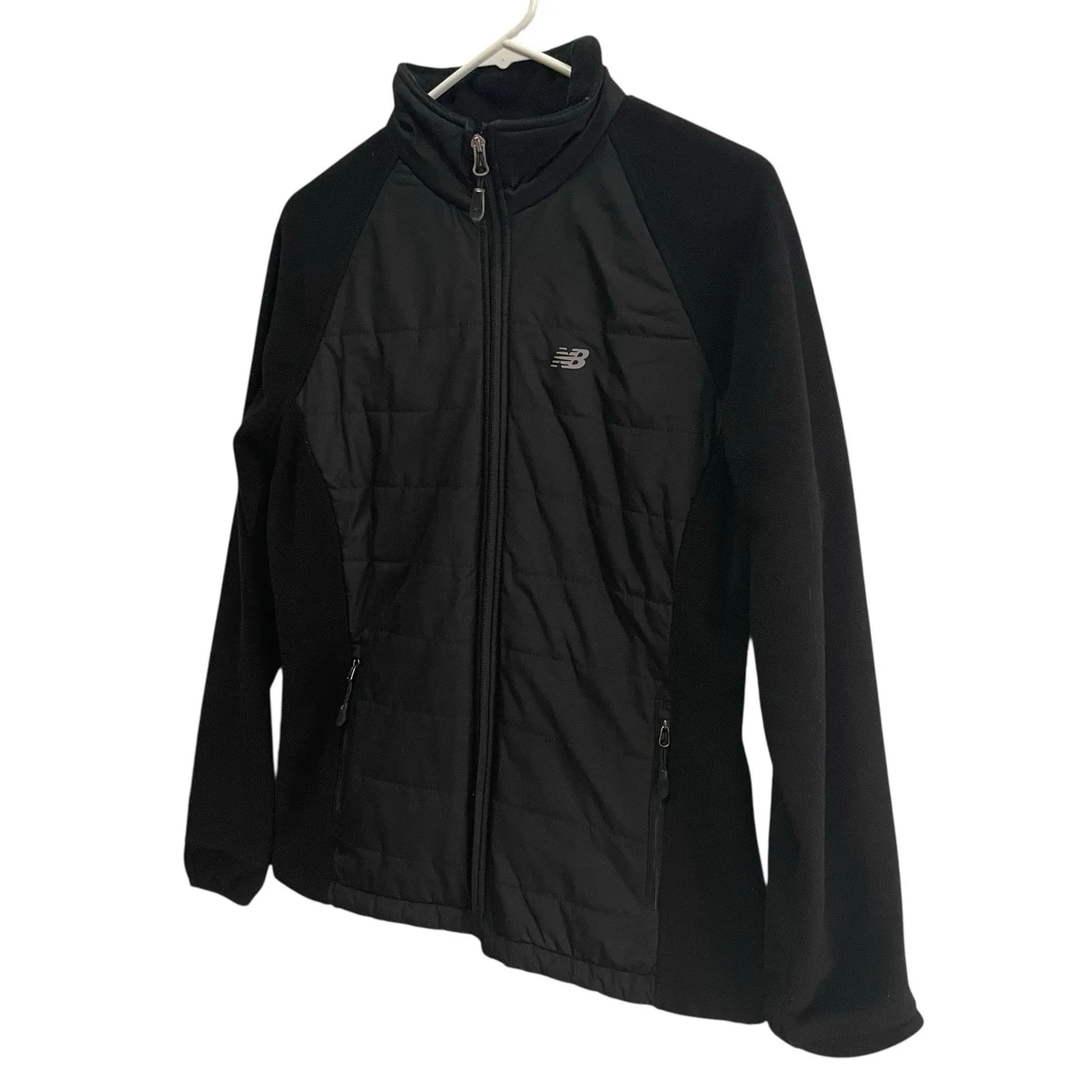 New Balance Womens Hybrid Quilted Fleece Jacket Black Full Zip Size M - Image 3