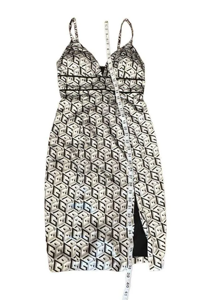 NWT GUESS WOMEN'S Logo G-CUBE SLEEK Satin PLUNGE mini Dress Size 2 Retro No bra - Image 6