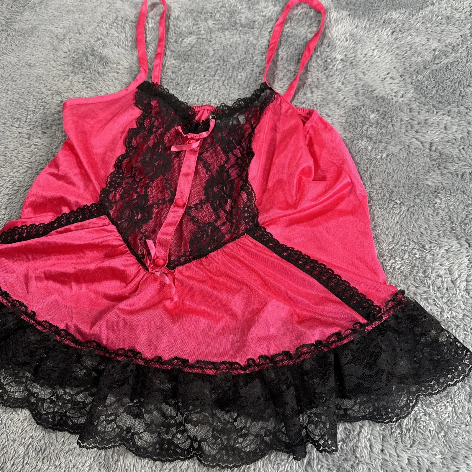 Vintage Danni New York Hot Pink Lace Lingerie Sexy Size Medium Nylon Top - Image 4