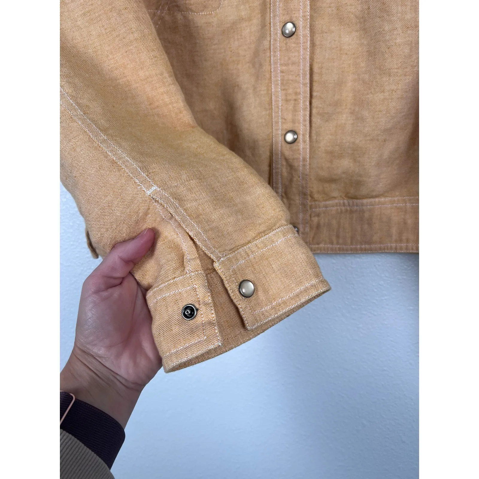 J Jill Women's Pearl Snap Linen Blend Shacket Orange Sz‎ LP Size undefined - Image 5