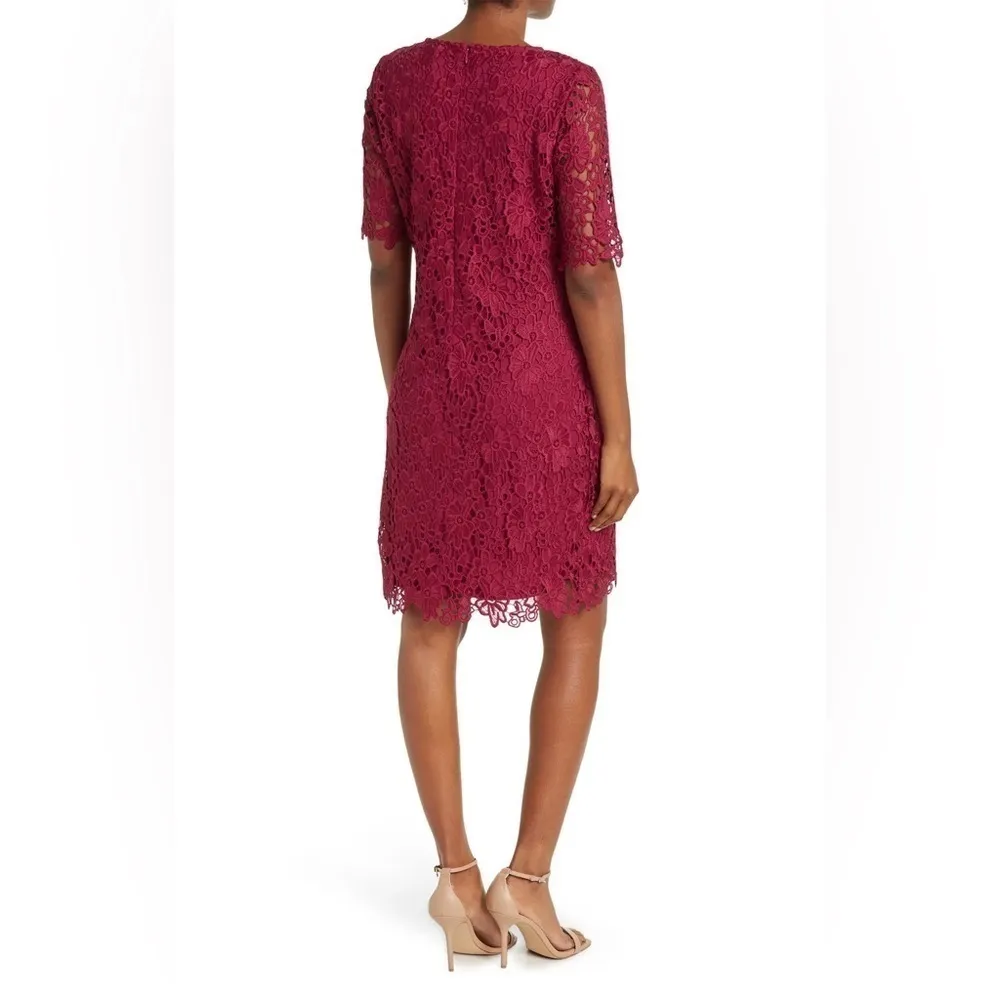 Nina‎ Leonard Jewel Neck Lace Dress Sangria NWT Size M - Image 2