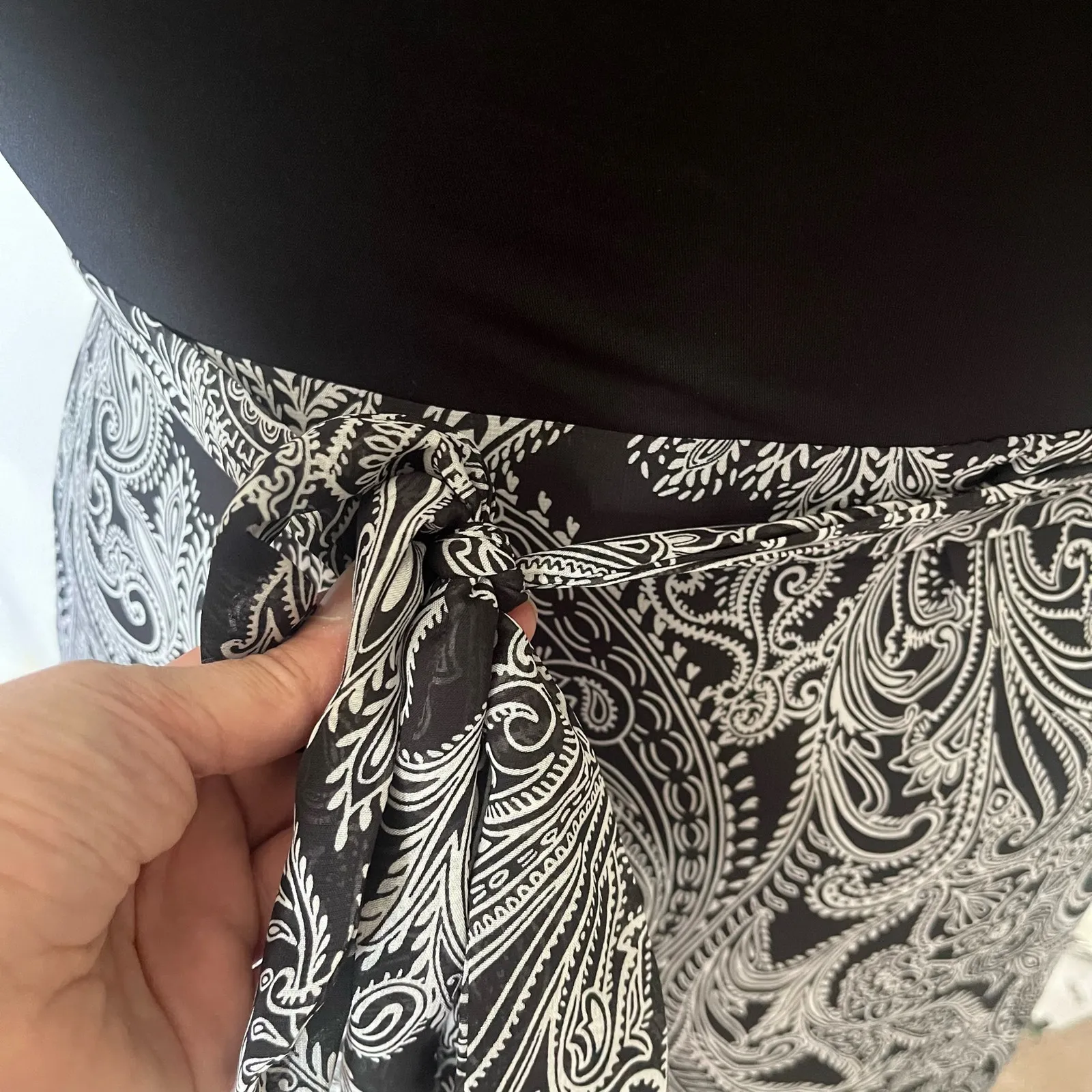 Robbie Bee Maxi Dress Sz XXL Boho Resort Paisley Minimalist Goth Tie Belt Lined - Image 11