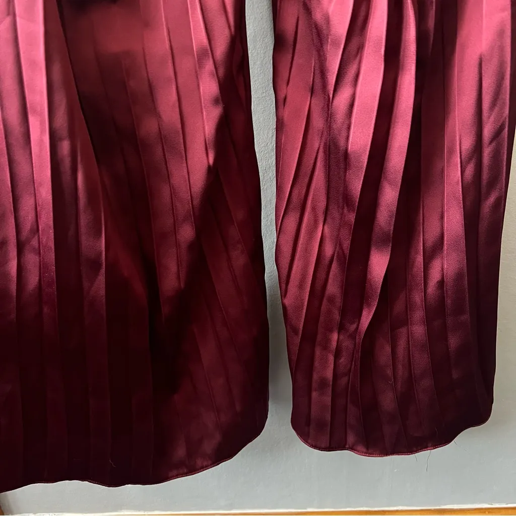 Lulus Burgundy Confident Impression Satin Pleated Halter Jumpsuit Size Large - Image 8