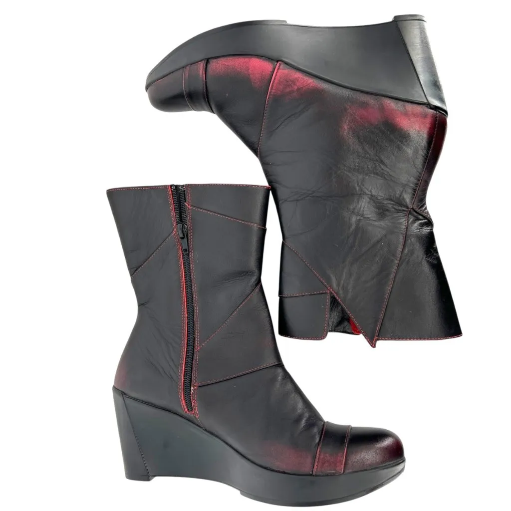 Naot Ella Volcanic Red Leather Wedge Boots Size 39 Black - Image 2
