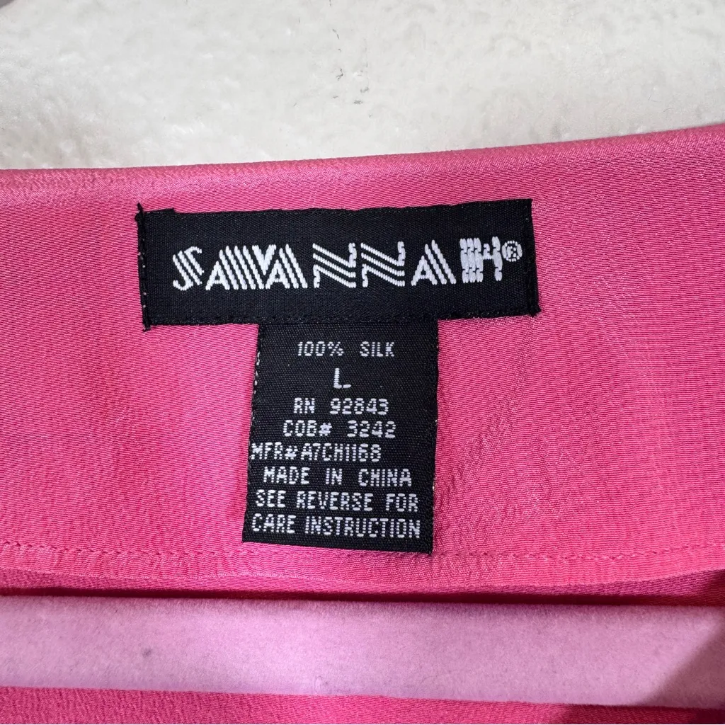 Vintage Hot Pink Silk Button Up Blouse Womens L Natural Fibers 80s Classic Size L - Image 8