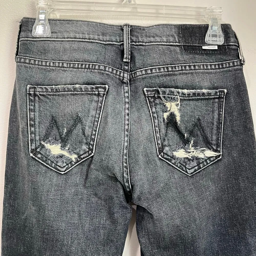 Mother The Flirt Chew Jeans in Cat & Kings Wash Straight Leg Jeans Size 24 Black - Image 4