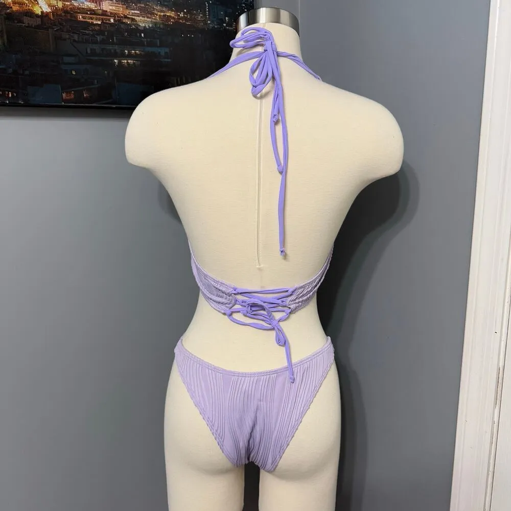 SHEIN Lilac Ribbed Bikini Set | Ring Detail | Cutout Swim | Size S/M - Image 2