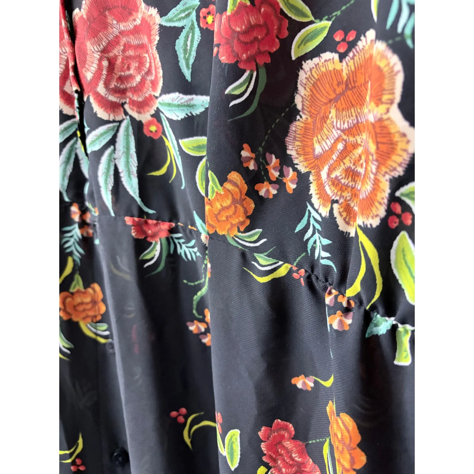 Zara Printed Kimono Kaftan Blouson Dress Floral Flowers size XS - Image 8