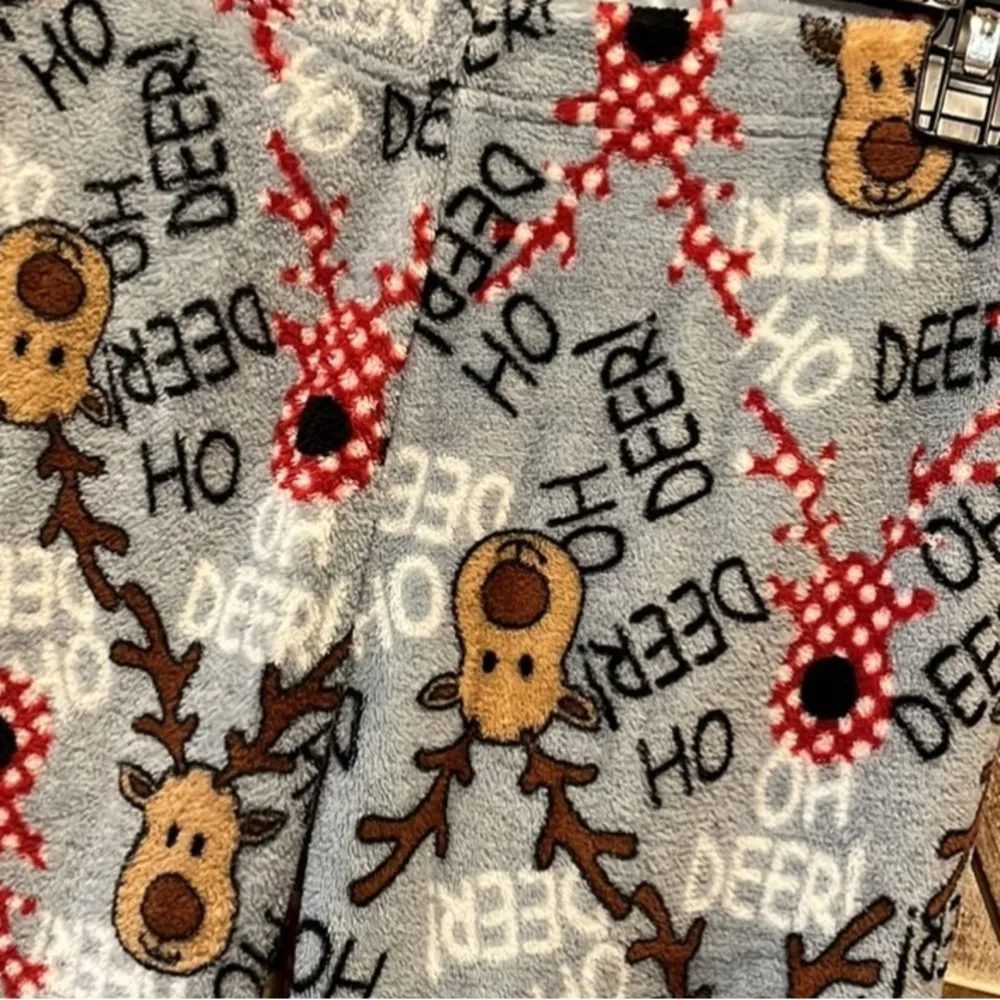 Christmas Pajama Pants Soft Plush Reindeer Gray Loungewear Womens Medium New - Image 7