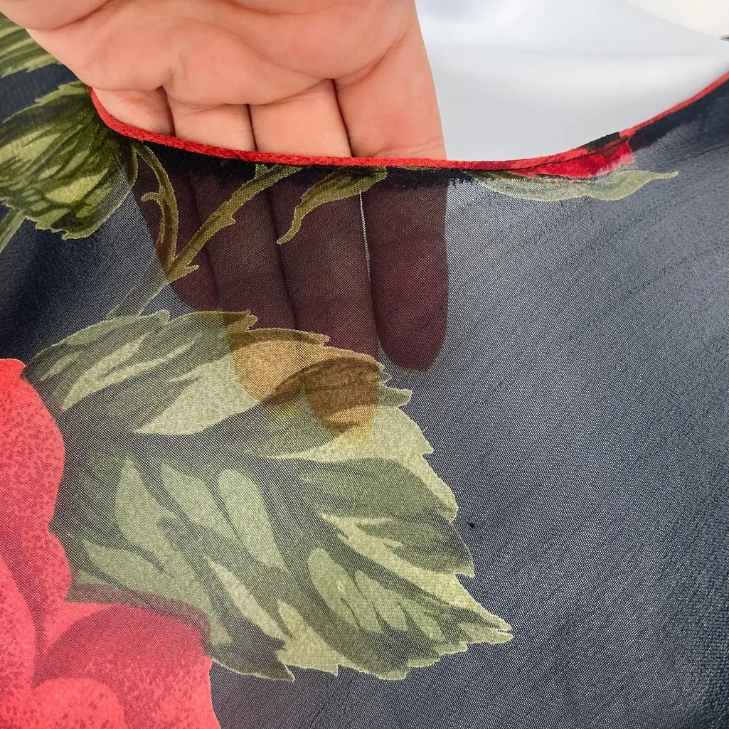 Y2K Whimsigoth Sheer Maxi Dress Sz M Floral Rose Coquette Romantic Goth Alt Navy Blue Size M - Image 6