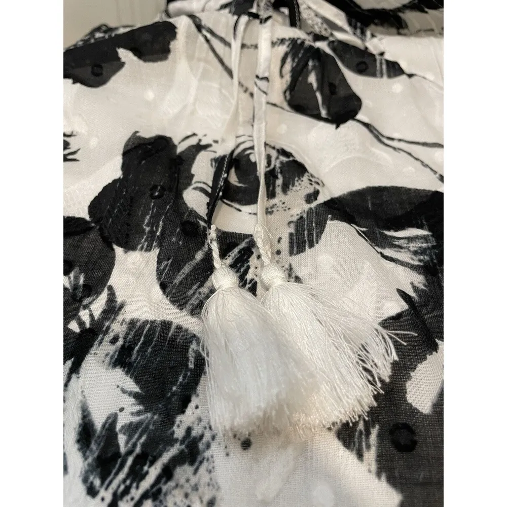 NWT Karl Lagerfeld Womens Floral Necktie Boho Blouse Top Tassels - Small - Image 11