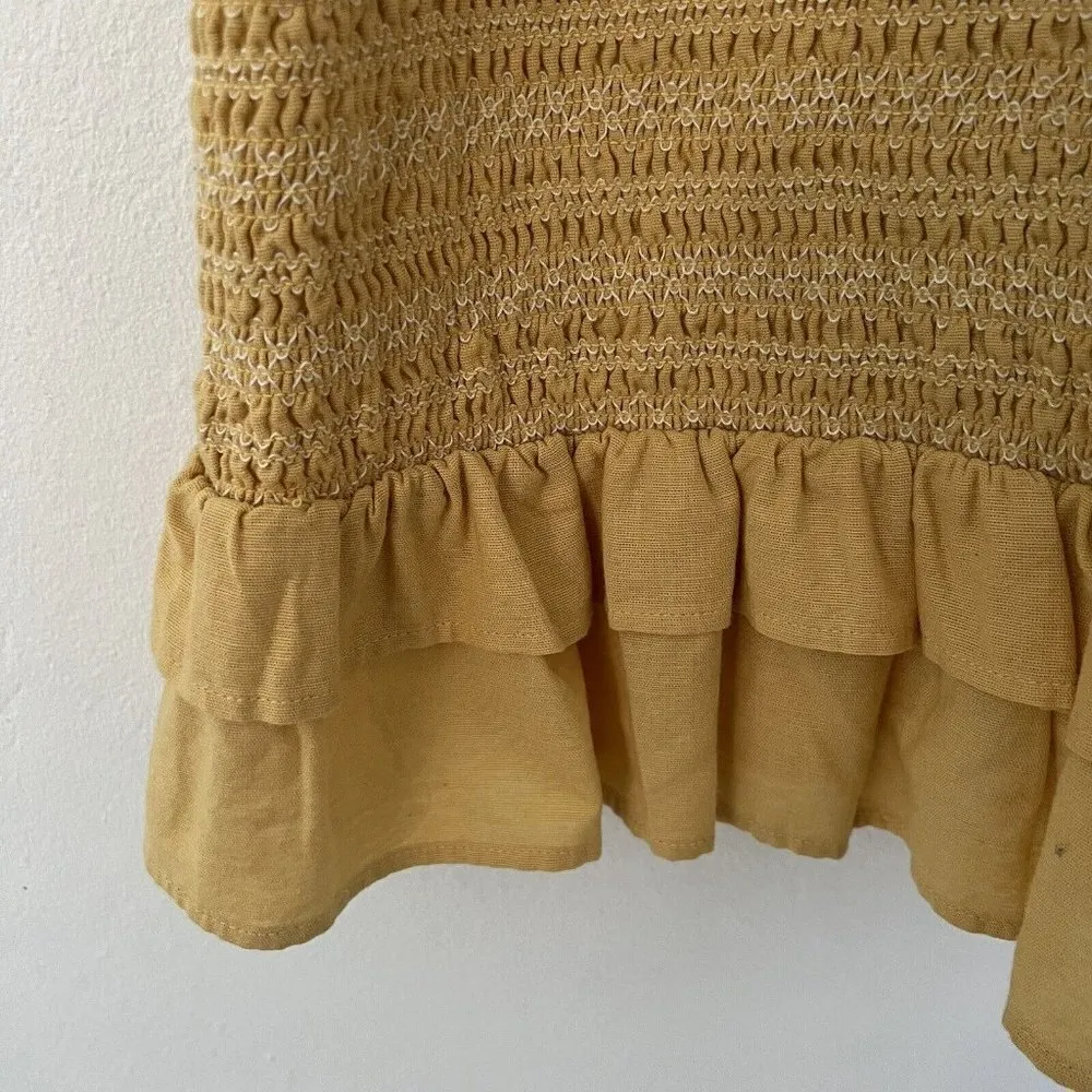 American Eagle LINEN Smocked Dress Ruffle Tank XLARGE Yellow NWT - Image 7