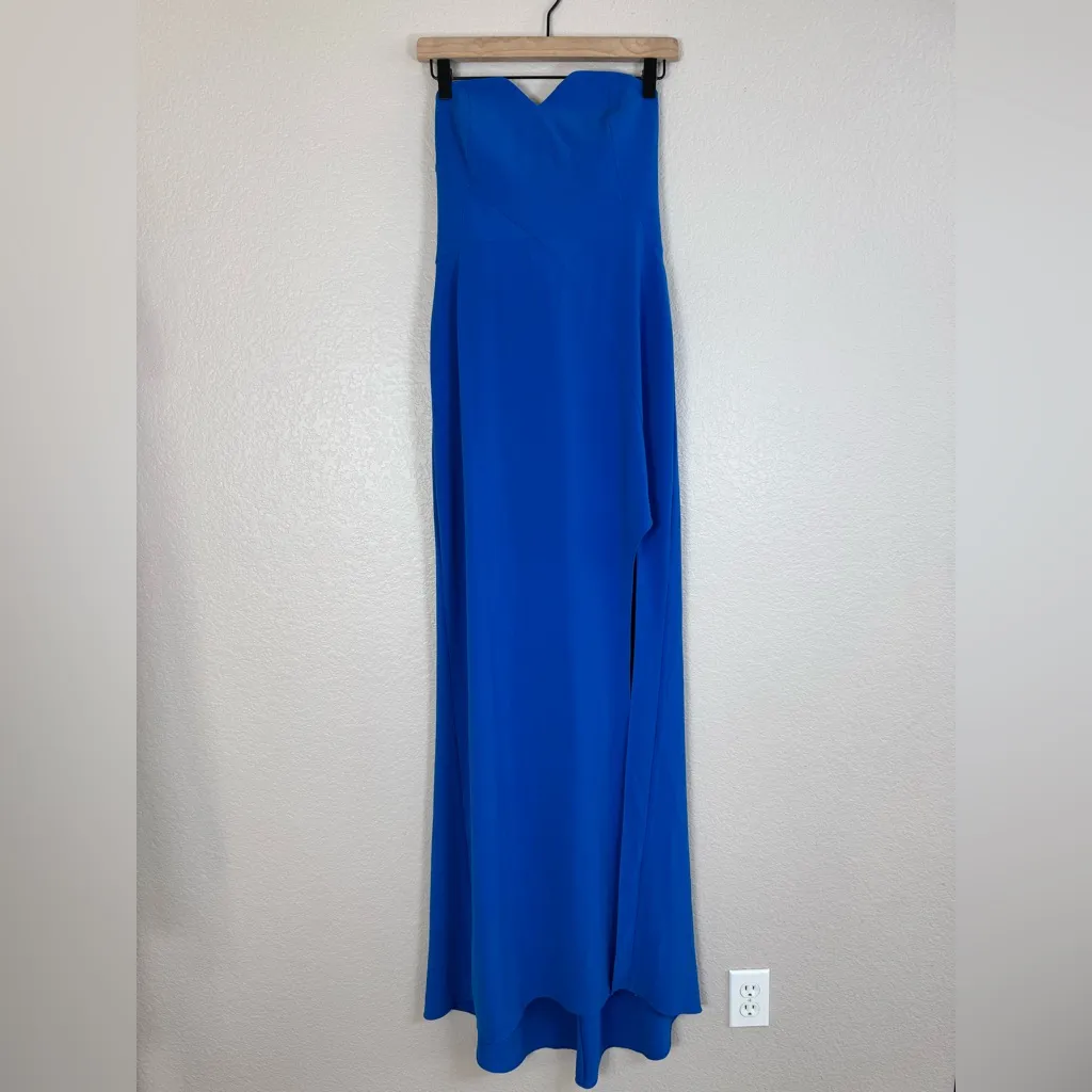 Halston Heritage Lapis Blue Strapless Maxi Gown Dress with Slit size 6 $375 - Image 8
