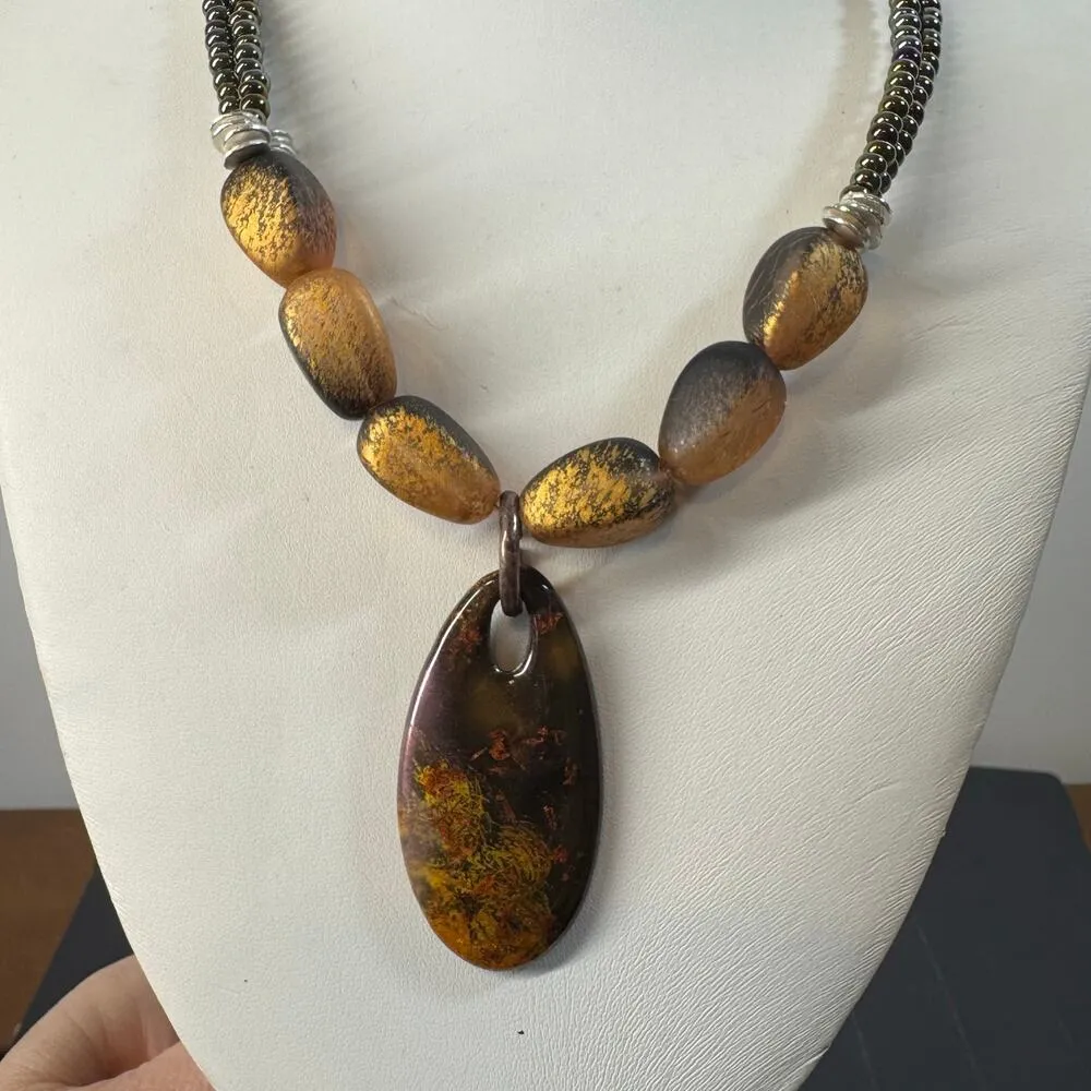 Chico's Brown & Copper Tone Pendant Necklace Metallic Beads - Image 2