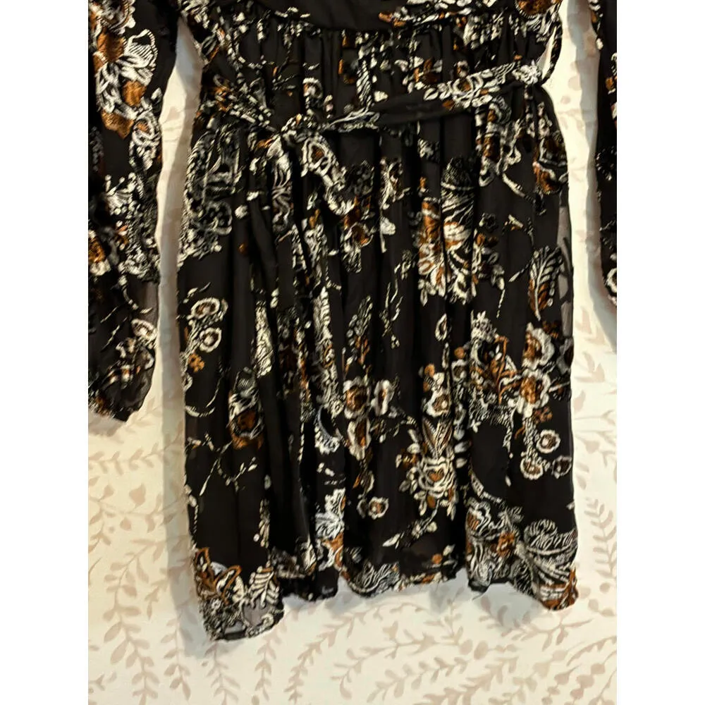 NWT Koko + Mason Black Floral Velvet Faux Wrap Dress M Size M - Image 4