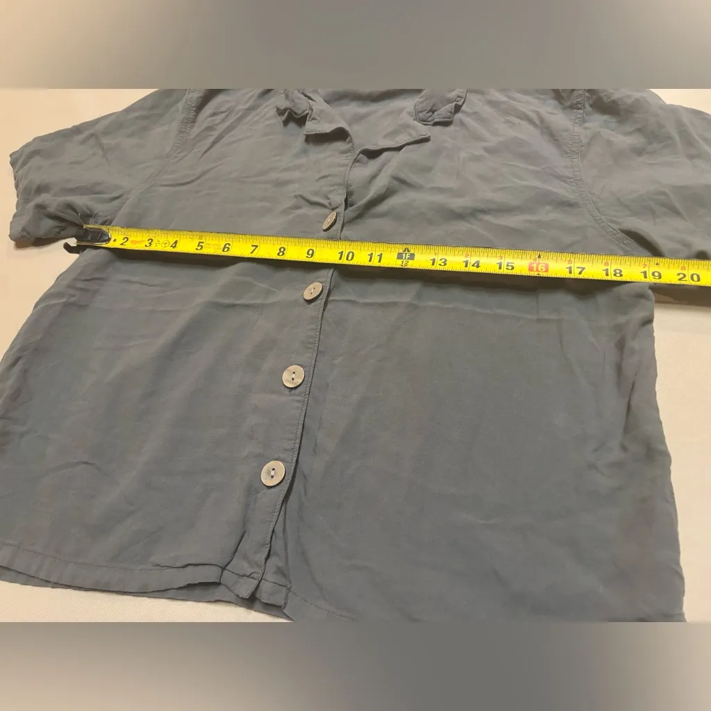 American Eagle Short Sleeve Shirt Women Button Down Top M Linen Blend Sage Green - Image 8