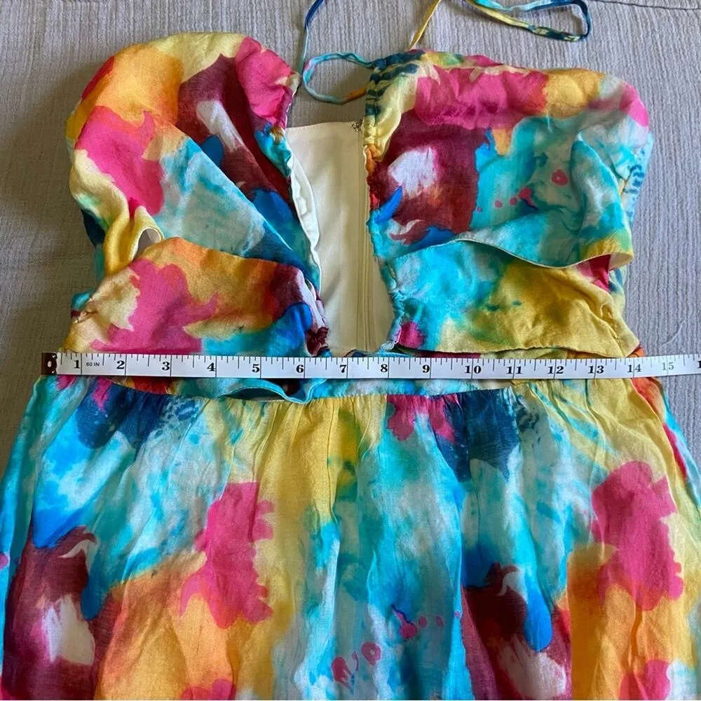 NWOT Lulus Stunning One Multi Abstract Print Drawstring Halter Maxi Dress - Image 6