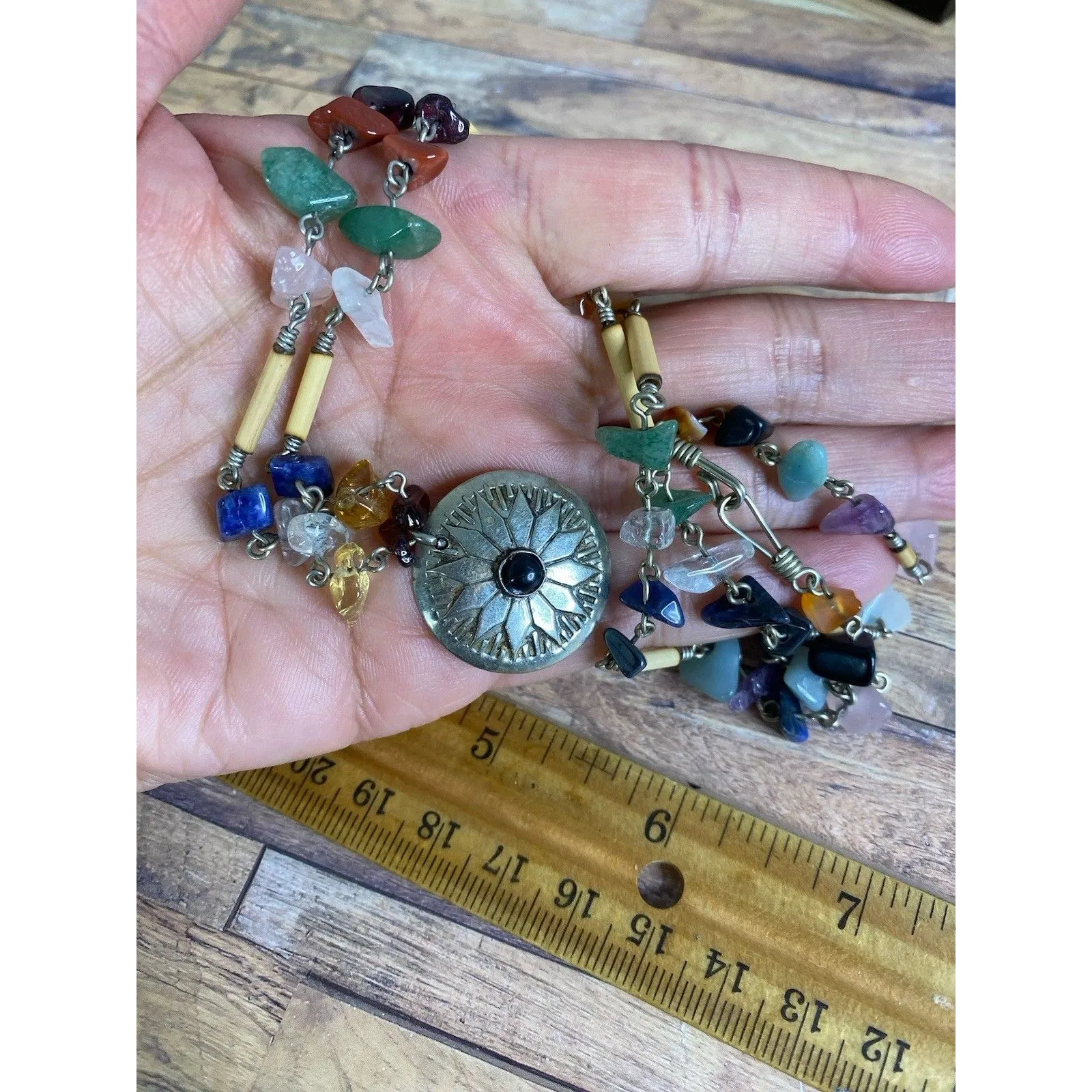 Native American Silvertone Conch Gemstones Nugget & Matching Dangle Earrings SET - Image 12