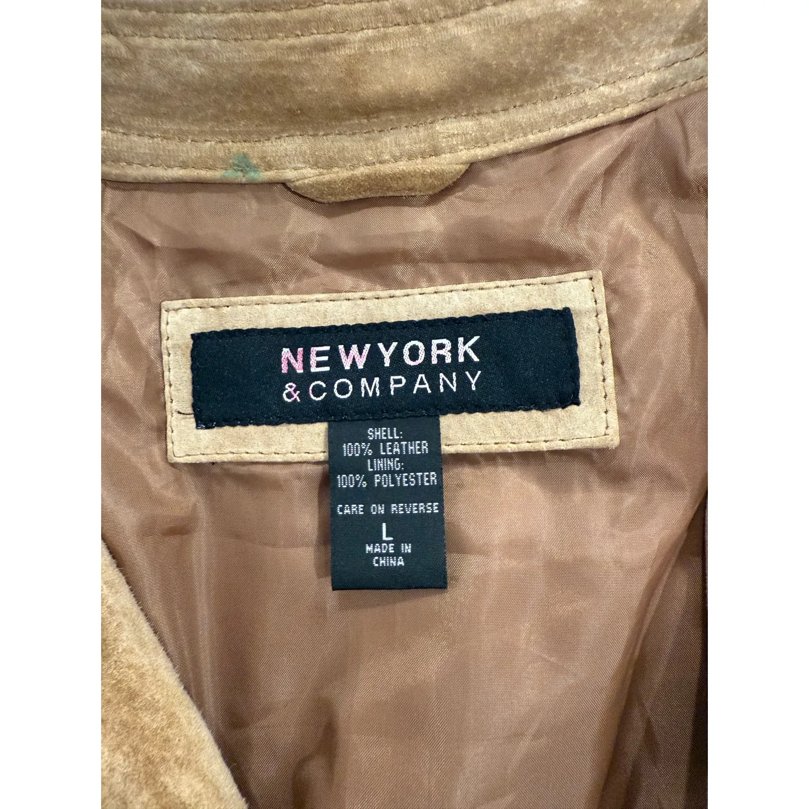New York & Company Moto Jacket Mens Large Tan Leather Trucker Grunge Full Zip Brown - Image 4