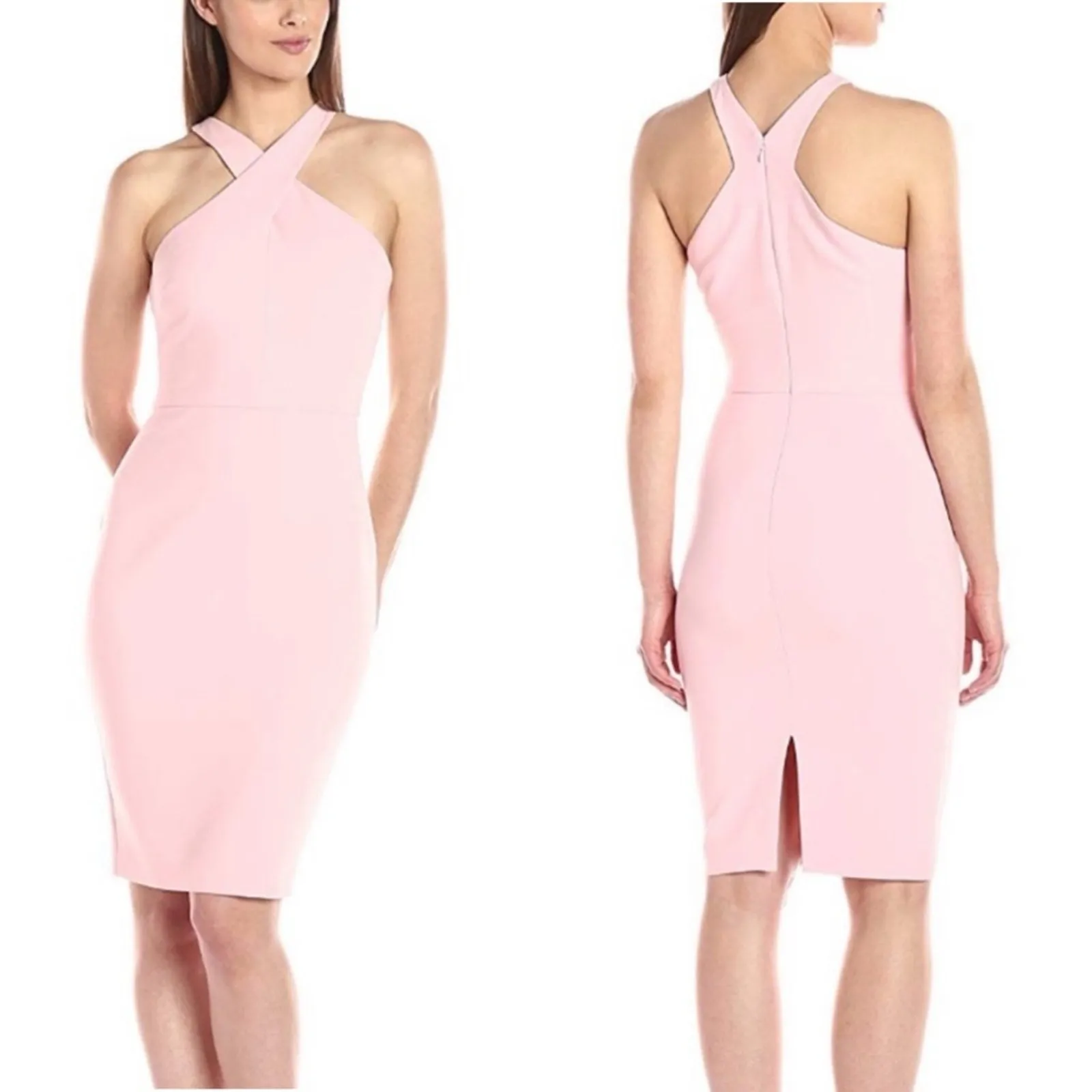Likely carolyn dress criss cross halter pencil style in peony pink size 6 - Image 2