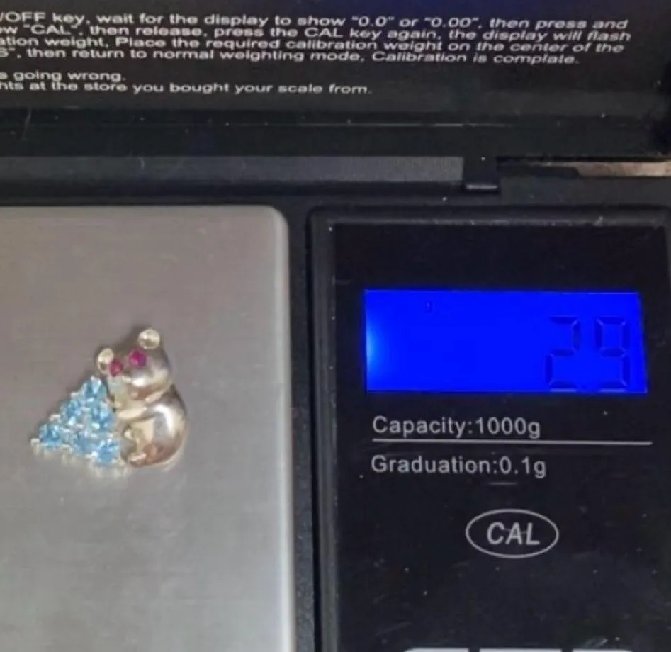 Vintage 925 Blue Topaz CZ Cubic Zirconia Garnet Eyes Koala Mini Pendant 2.9g - Image 12