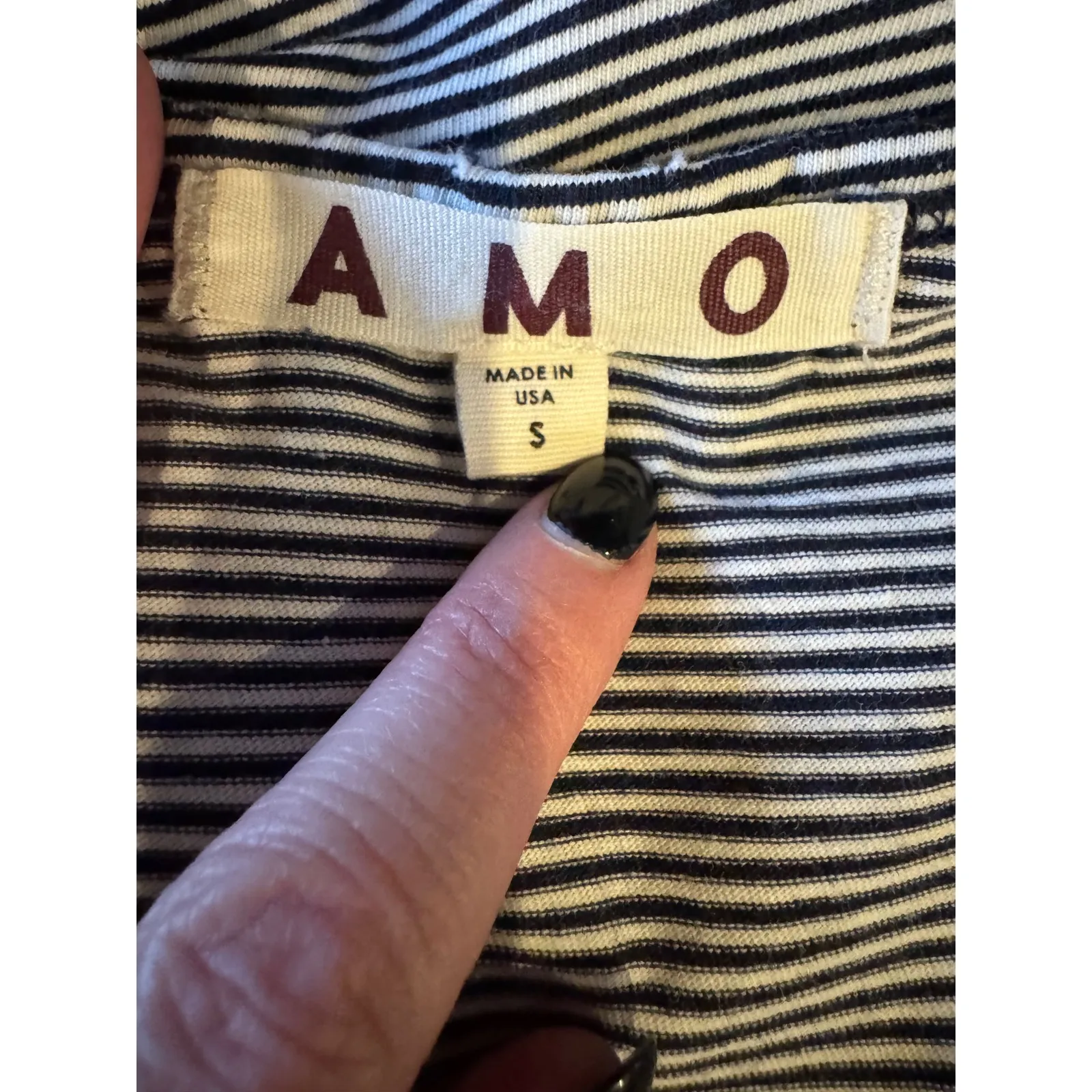 AMO Tank‎ Top Women Small Blue White Cotton Striped Distressed V Neck Preppy - Image 7