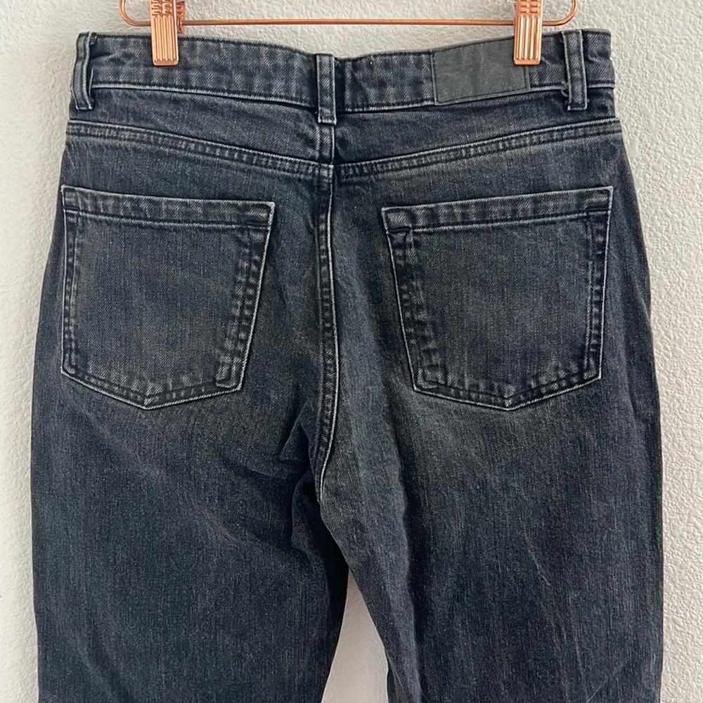 ZARA  Black Washed Denim Button Fly Straight Denim USA 6 - Image 8