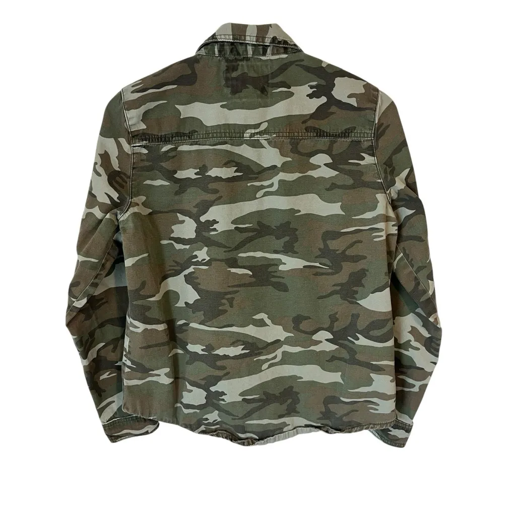 Forever 21 Jacket Juniors Medium Green Camo Full Snap Front Long Sleeve Collar - Image 8