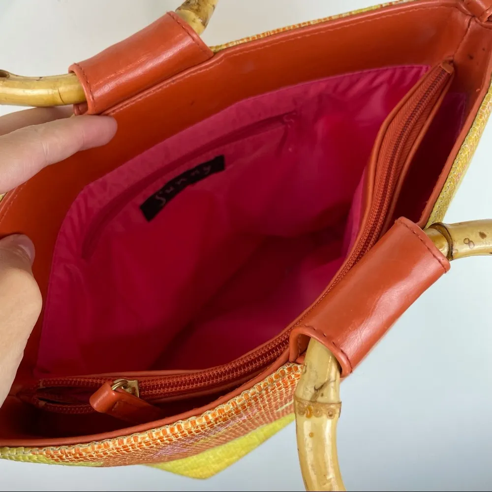 Vintage Sunny Hawaii Floral Bamboo Handbag Pink - Image 8