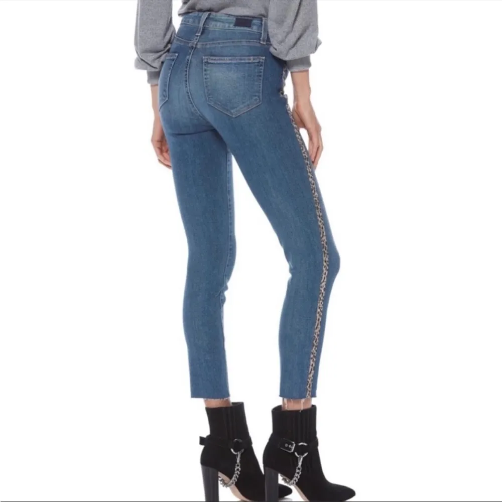PAIGE Hoxton Crop Side Leopard Stripe Jeans Size 32 - Image 2