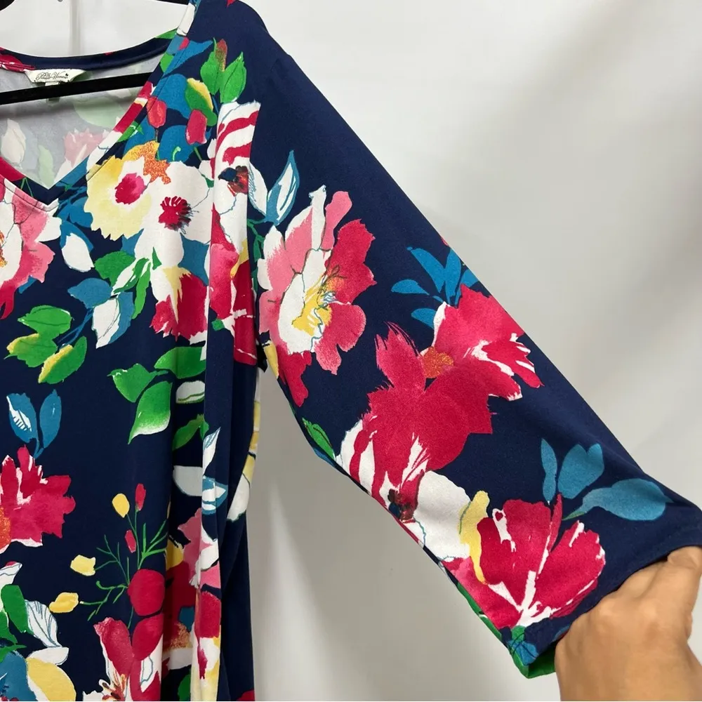 The Pioneer Woman xxl V Neck Navy Floral Print Top Blue - Image 8