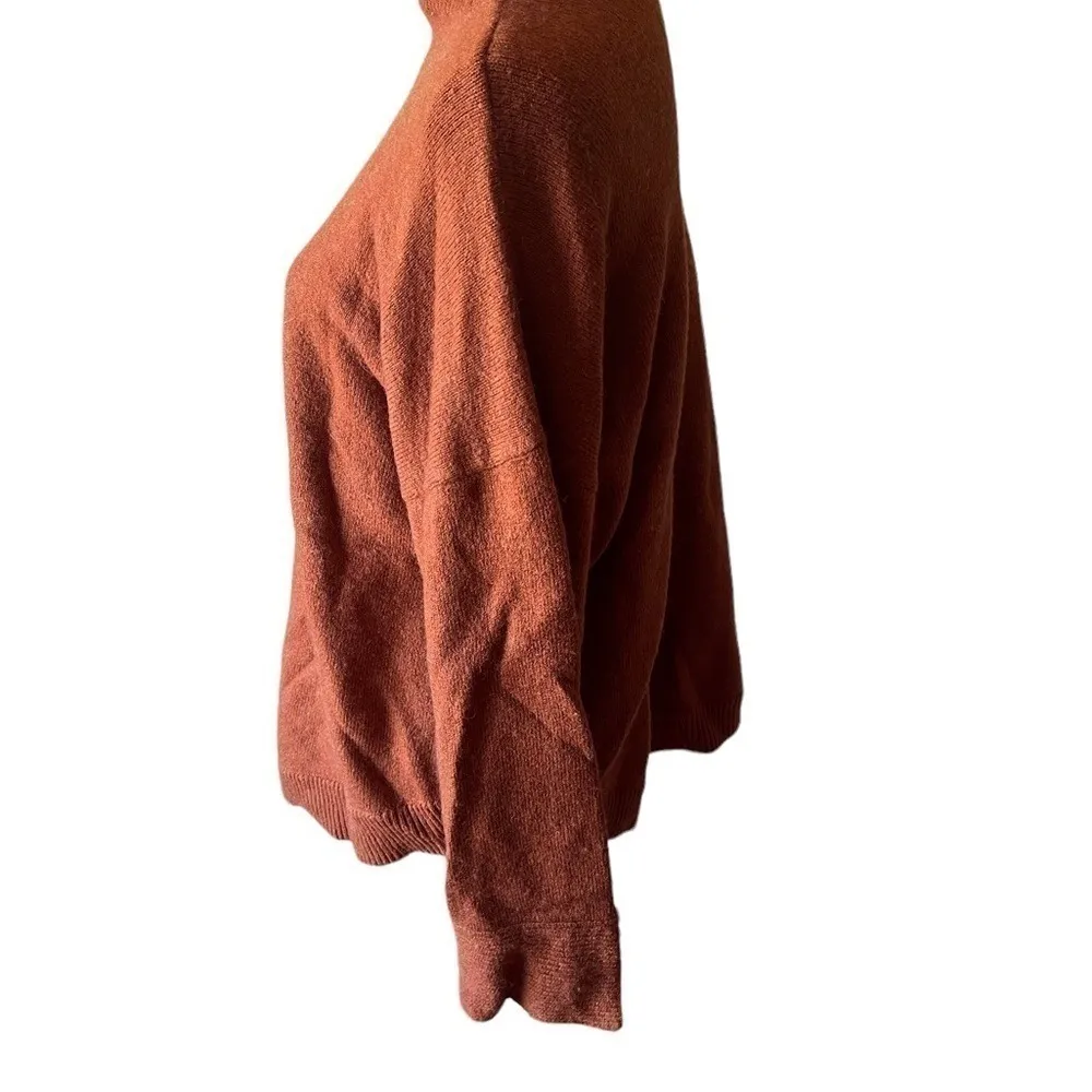 Michael Kors Women Turtleneck Sweater Orange Ribbed Knit Button Cuff Detail XL - Image 2