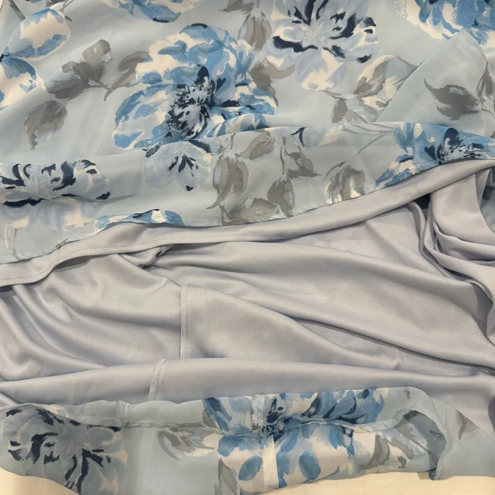 Marina Floral Wrap Maxi Dress Chiffon Long Sleeve Slit V Neck Blue Size 6 - Image 10