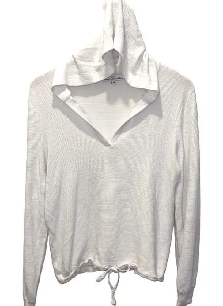 Red Haute Womens Ribbed Textured V-Neck Lounge Pullover Hoodie White Medium - Image 1