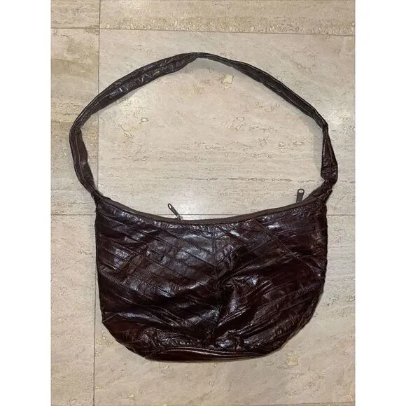 Women's Unbranded Genuine EEL Skin‎ Dark Brown Shoulder Bag 14"x8"x3.5" - Image 2