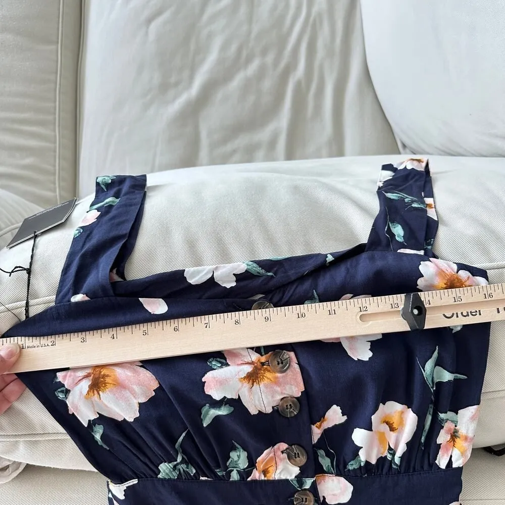 NEW Reformation Dress Floral Lanai Navy Blue Floral Cutout Back Midi Dress XS - Image 11