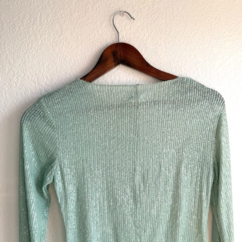 NWT Free People Intimately Womens Shirt Jade Green Sequin Long Sleeve Size XS - Image 5