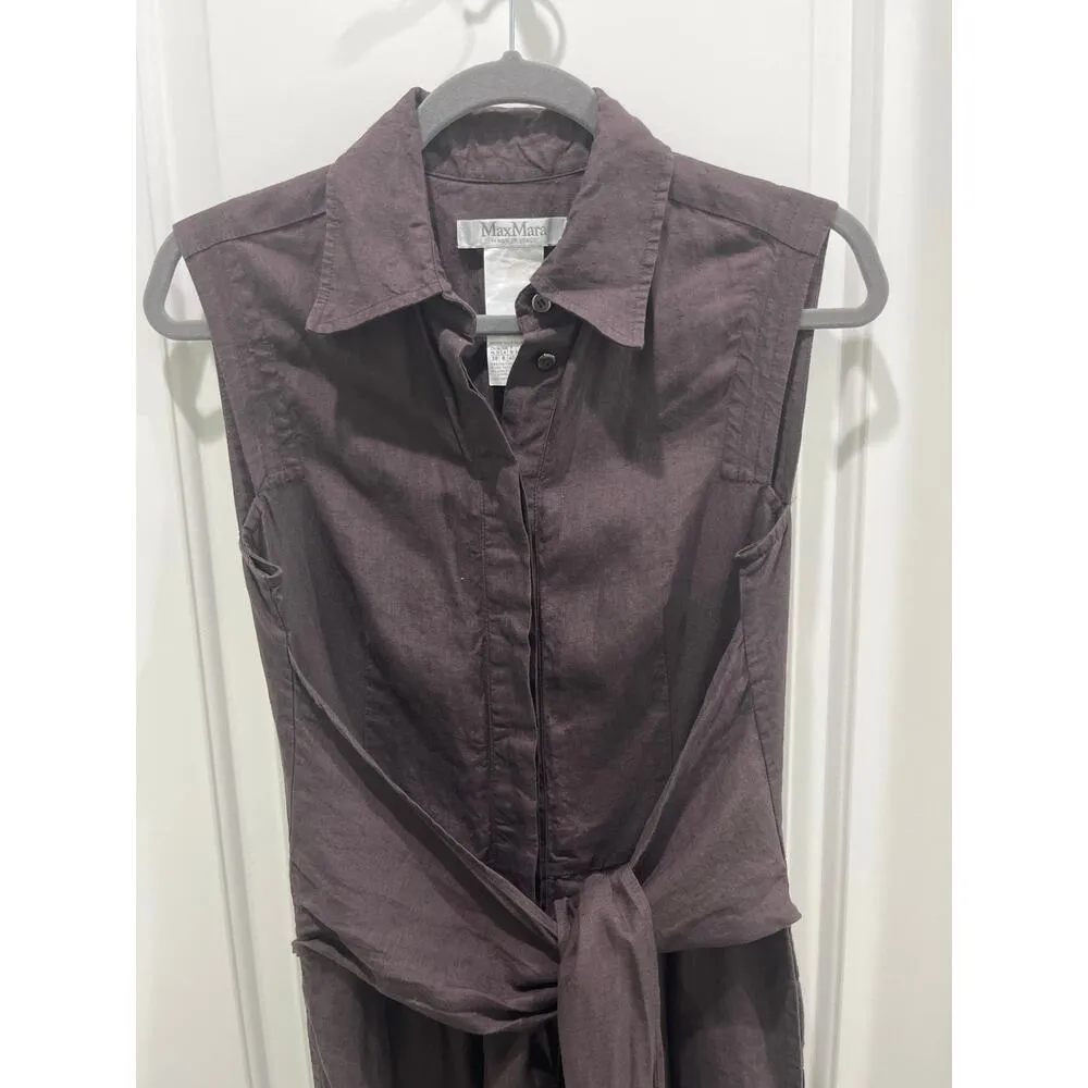 Max Mara Chocolate Brown Sleeveless Wide Leg Jumpsuit Sz 8 - Image 4