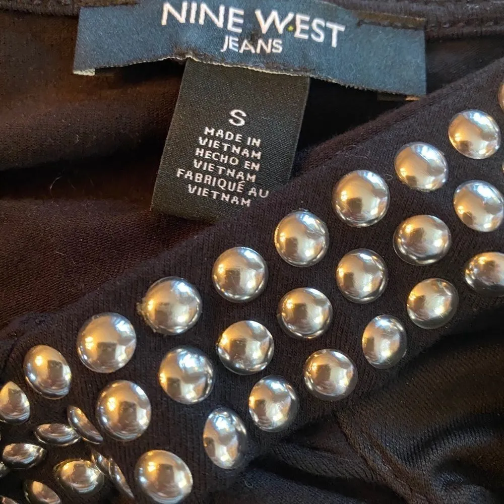 Nine West Jeans Asymmetrical Top‎ Black Silver Studs - Image 4