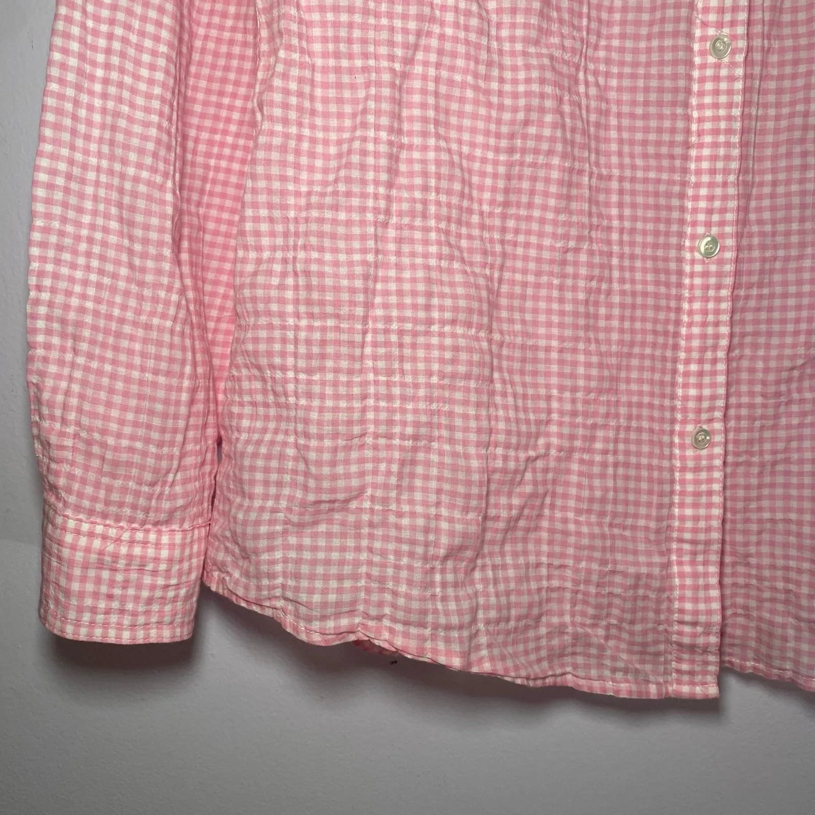 J. McLaughlin Pink Gingham Checked Button Down Shirt Cotton Women's size XS - Image 4