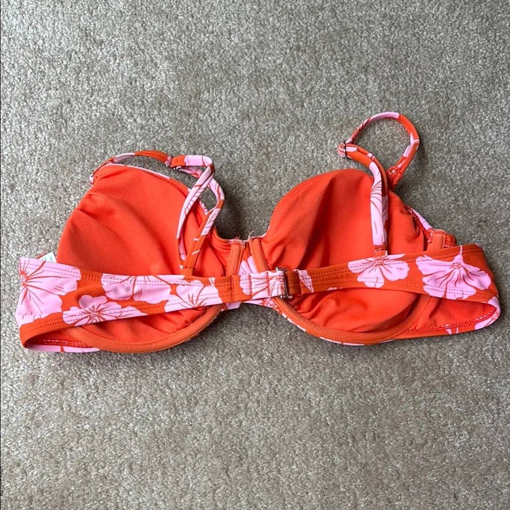 Floral Bikini Top in Orange and Pink Size XL - Image 2