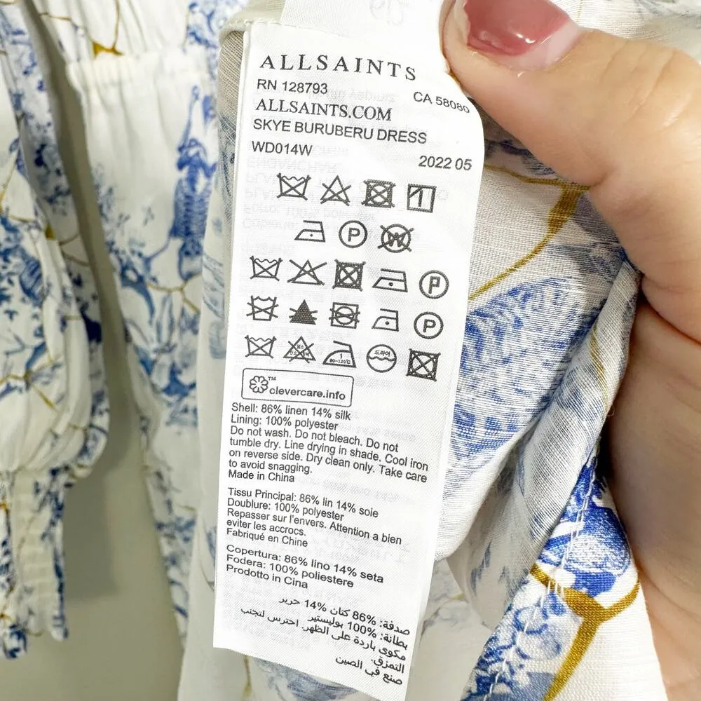 All Saints Skye Buruberu Silk Blend Shirt Dress China Blue 2 NEW $419 - Image 10