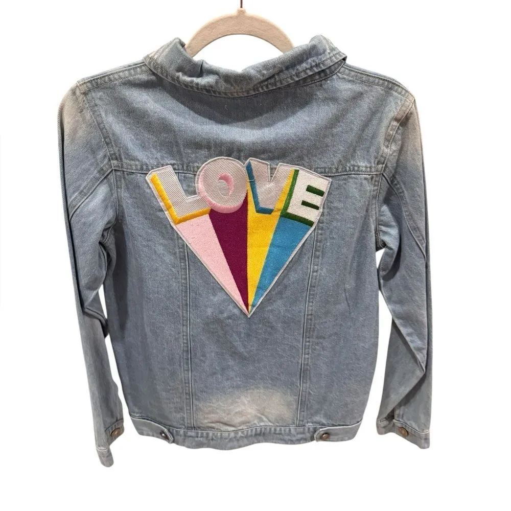 Lola and The Boys Women’s Rainbow Love denim jacket S NWOT Blue - Image 3