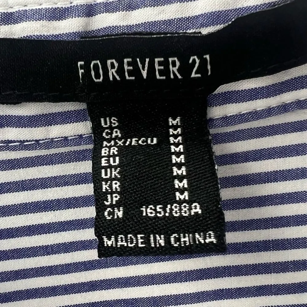 Forever 21  Blue and White Striped Button Down with Burgundy Racing Stripes M - Image 7