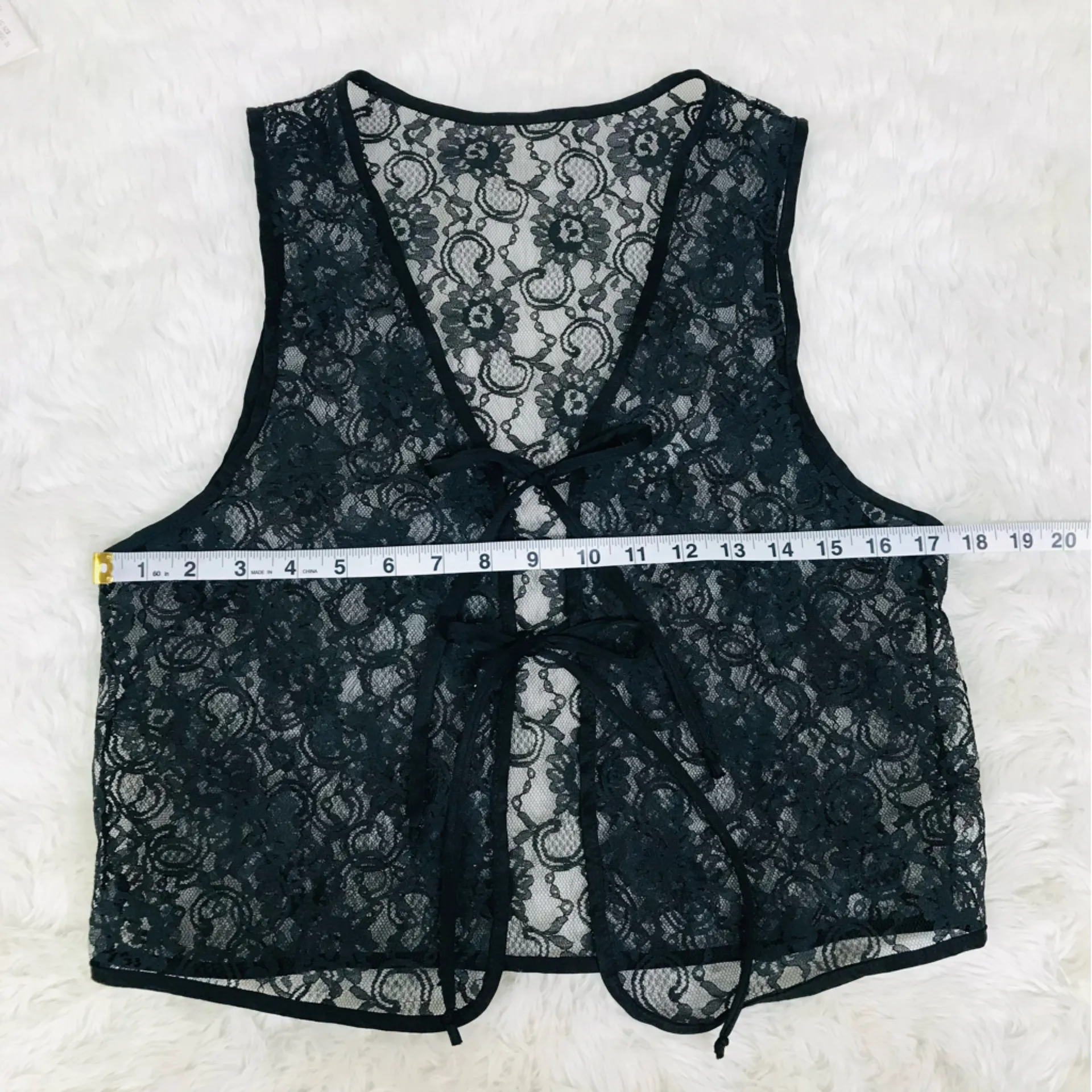 VINTAGE Sheer Black Lace Tie Front Vest Top Small Goth Fairycore Grunge Y2K 90s - Image 6